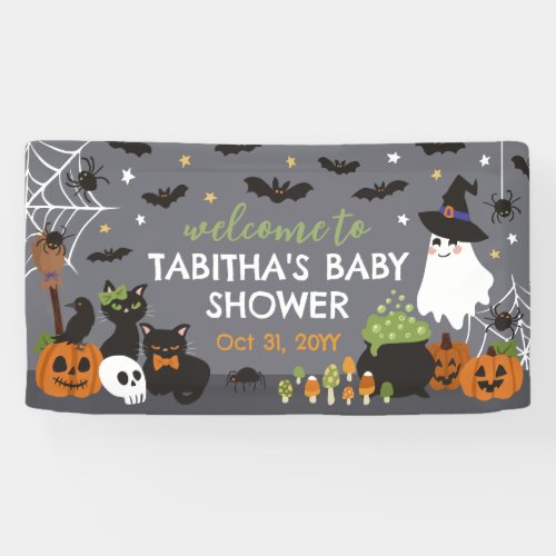 Welcome A Baby Is Brewing Witch Cauldron Halloween Banner