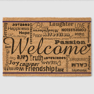 Welcome A Happy Home Doormat with Positive Words Fiber Doormat