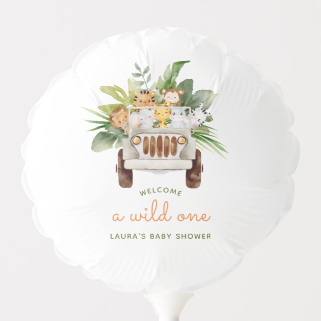Welcome A Wild One Jungle Animals Baby Shower Balloon (Front)