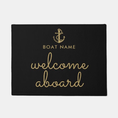 Welcome Aboard Black And Gold Anchor Boat Name Doormat