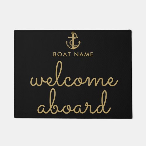 Welcome Aboard Black And Gold Anchor Boat Name Doormat