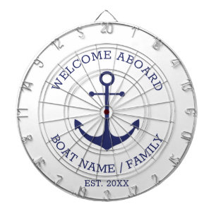 Welcome Aboard blue nautical anchor boat name Dart Board