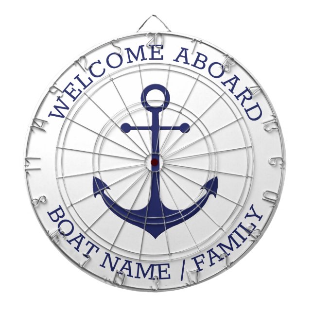 Welcome Aboard blue nautical anchor custom name  Dart Board (Front)