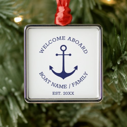 Welcome Aboard blue white Custom nautical anchor Metal Ornament