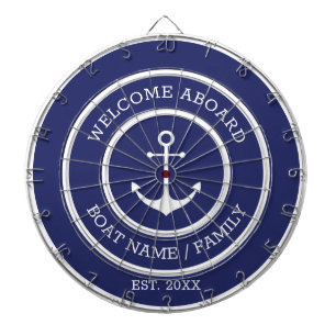 Welcome Aboard blue white nautical anchor custom Dart Board