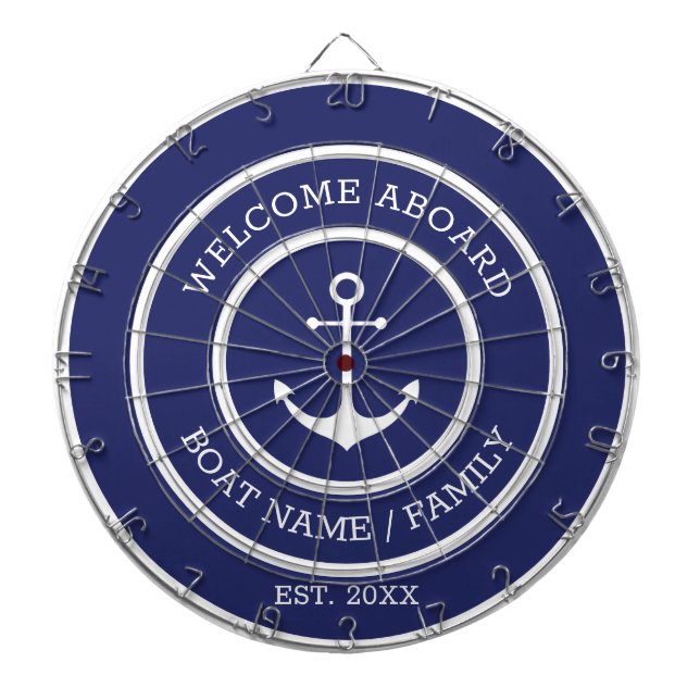 Welcome Aboard blue white nautical anchor custom Dart Board (Front)