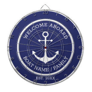 Welcome Aboard blue white nautical anchor custom Dart Board