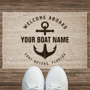Welcome Aboard Boat Doormat - Nautical Anchor Fiber Doormat