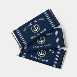 Welcome Aboard Boat Name Anchor Gold Color Laurel Hershey Bar Favors