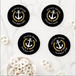 Welcome Aboard Boat Name Anchor Gold Laurel Black Coaster Set<br><div class="desc">A stylish regal set of nautical themed acrylic coasters with welcome aboard and your personalized boat name, family name or other desired text. Features a custom designed boat anchor with gold style laurel leaves and a star on black or easily customize the base color to match your current decor or...</div>