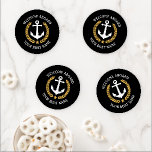 Welcome Aboard Boat Name Anchor Gold Laurel Black Coaster Set<br><div class="desc">A stylish regal set of nautical themed acrylic coasters with welcome aboard and your personalized boat name, family name or other desired text. Features a custom designed boat anchor with gold style laurel leaves and a star on black or easily customize the base color to match your current decor or...</div>