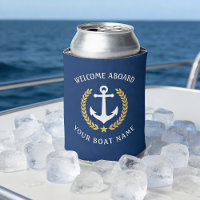 Welcome Aboard Boat Name Anchor Gold Laurel Navy