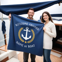 Welcome Aboard Boat Name Anchor Gold Laurel Navy