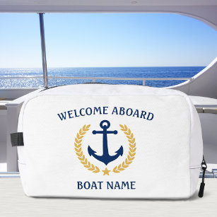 Welcome Aboard Boat Name Anchor Gold Laurel Star Dopp Kit