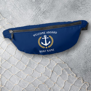 Welcome Aboard Boat Name Anchor Gold Laurel Star Fanny Pack