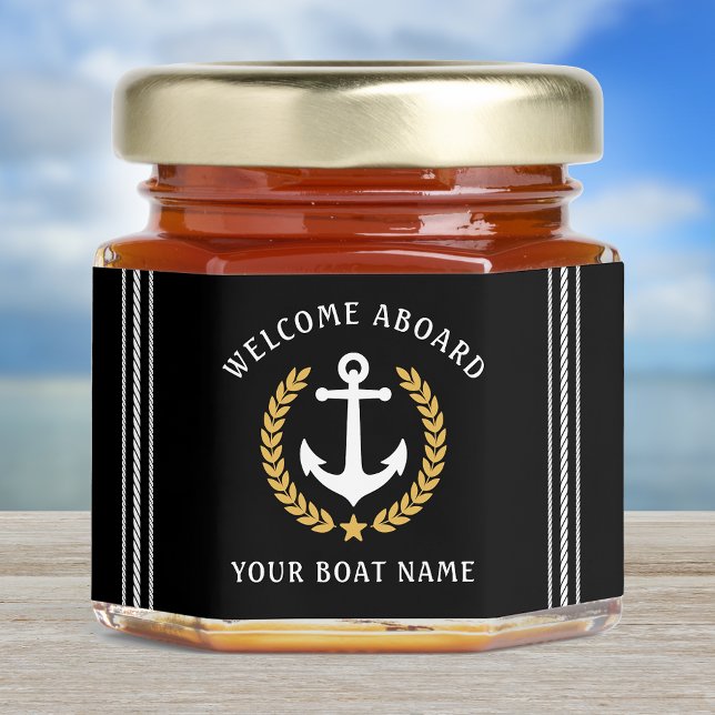 Welcome Aboard Boat Name Anchor Gold Laurel Star Honey Jar Favors (Creator Uploaded)