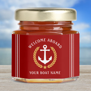 Welcome Aboard Boat Name Anchor Gold Laurel Star Honey Jar Favors