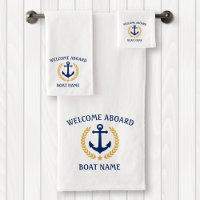 Welcome Aboard Boat Name Anchor Gold Laurel White