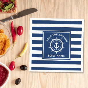 Welcome Aboard Boat Name Anchor Helm Striped Napkins