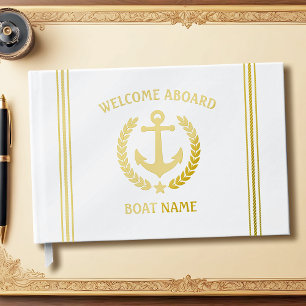 Welcome Aboard Boat Name Anchor Laurel Star Foil Guest Book