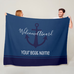 Welcome Aboard Boat Name Anchor Nautical Fleece Blanket
