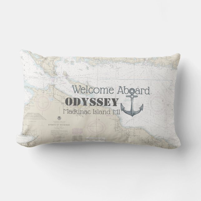 Welcome Aboard Boat Name Anchor Nautical Michigan Lumbar Pillow (Front)