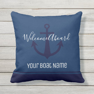 Welcome Aboard Boat Name Anchor Nautical Outdoor Pillow