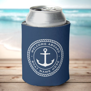 Welcome aboard boat name anchor rope border can cooler