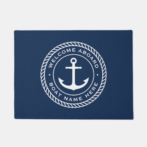Welcome aboard boat name anchor rope border doormat
