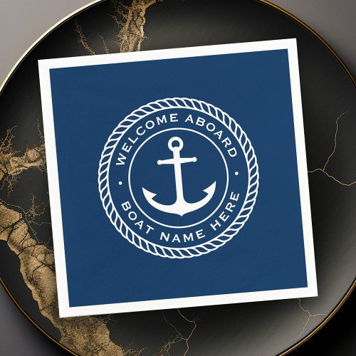 Welcome aboard boat name anchor rope border napkins