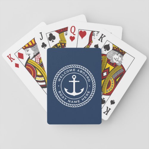 Welcome aboard boat name anchor rope border poker cards