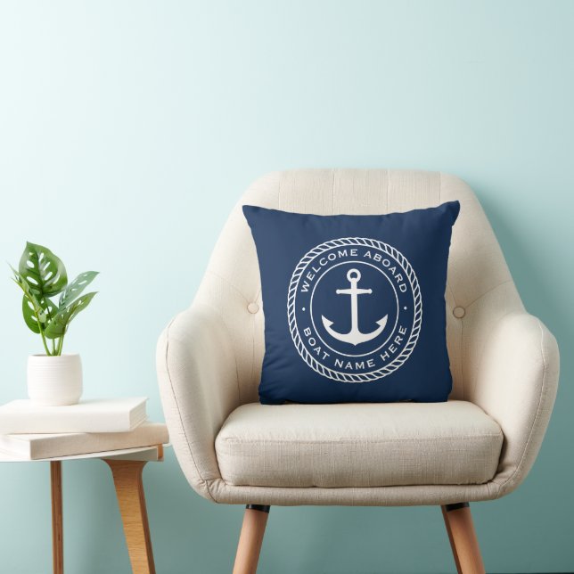 Welcome aboard boat name anchor rope border throw pillow (Chair)