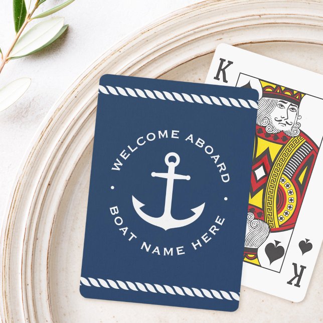 Welcome aboard boat name anchor rope dark blue poker cards (Welcome aboard boat name anchor rope dark blue poker cards)