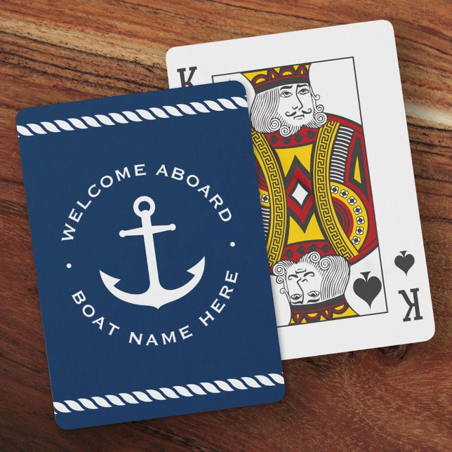 Welcome aboard boat name anchor rope dark blue poker cards (Creator Uploaded)