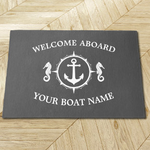 Welcome Aboard Boat Name Anchor Seahorse Compass Rug