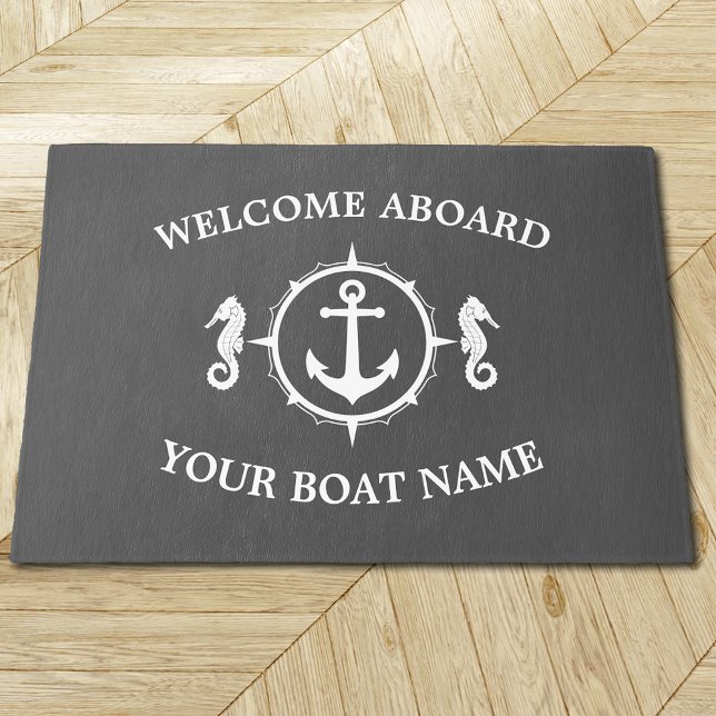 Welcome Aboard Boat Name Anchor Seahorse Compass Rug (Several Sizes to choose from. Available for Indoor or outdoor.)
