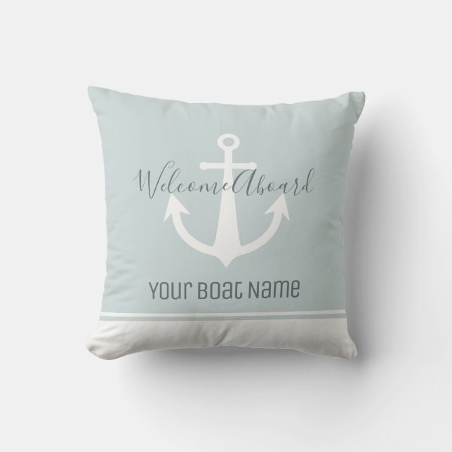 Welcome Aboard Boat Name Anchor Symbol Nautical Outdoor Pillow (Front)
