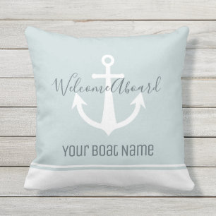 Welcome Aboard Boat Name Anchor Symbol Nautical Outdoor Pillow