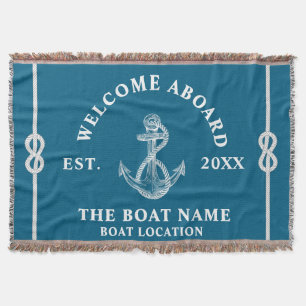 Welcome Aboard Boat Name and location Anchor Throw Blanket