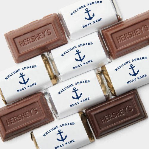 Welcome Aboard Boat Name Classic Anchor Blue White Hersheys Miniatures
