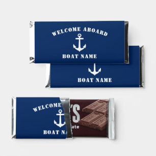 Welcome Aboard Boat Name Classic Anchor Navy Blue Hershey Bar Favors