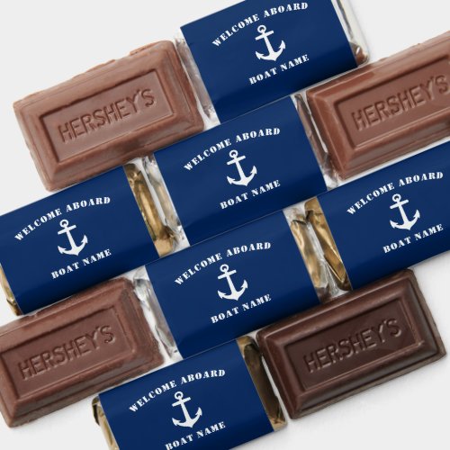 Welcome Aboard Boat Name Classic Anchor Navy Blue Hersheys Miniatures