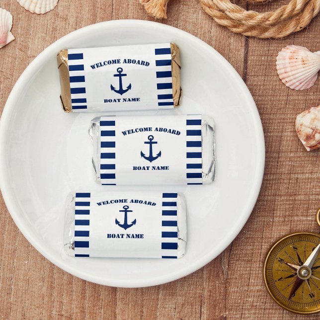 Welcome Aboard Boat Name Classic Anchor Stripe Hershey's Miniatures (Creator Uploaded)