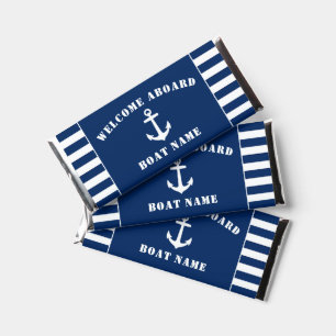 Welcome Aboard Boat Name Classic Anchor Stripes Hershey Bar Favors