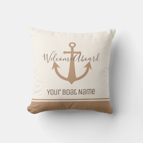 Welcome Aboard Boat Name Cream Anchor Nautical Outdoor Pillow