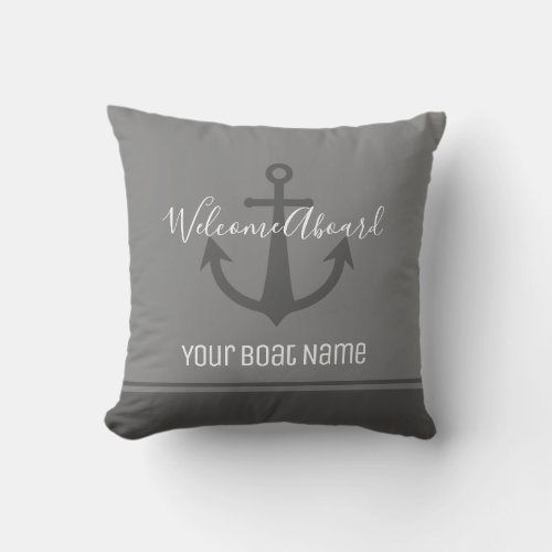 Welcome Aboard Boat Name Gray Anchor Nautical Outdoor Pillow