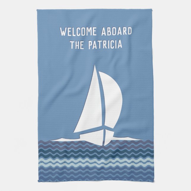 Welcome Aboard (Boat Name) Kitchen Towel (Vertical)