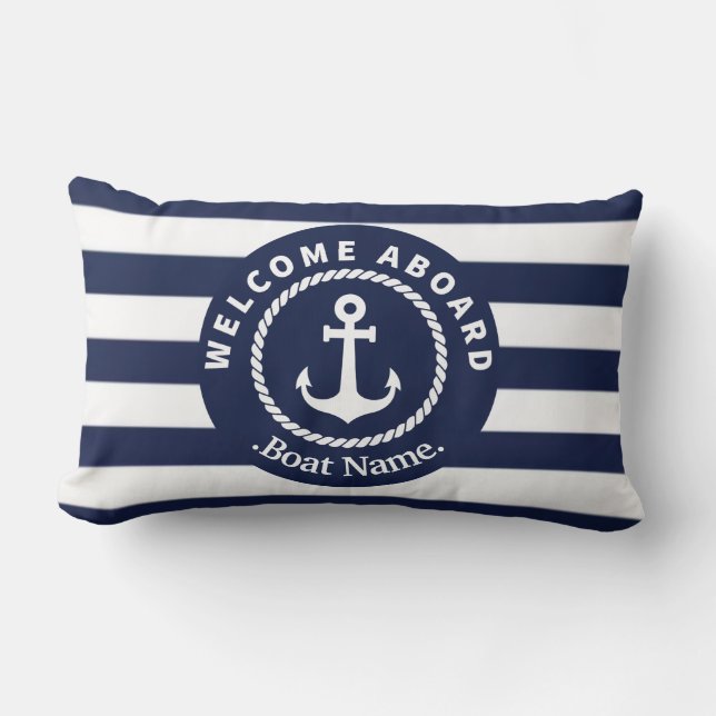 Welcome Aboard. Boat Name.  Lumbar Pillow (Front)