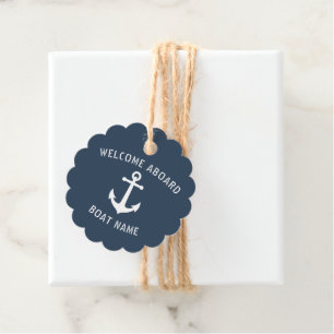 Welcome Aboard Boat Name Nautical Anchor Blue Favor Tags