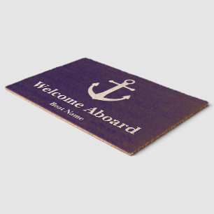 Welcome Aboard Boat Name Nautical Anchor Fiber Doormat
